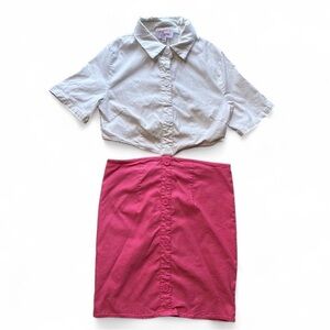 y2k pink and white button up dress